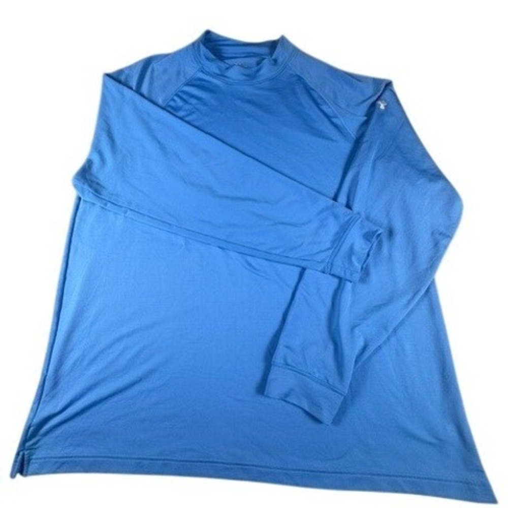 Under Armour Shirt Men's XXL Blue HeatGear Long Sleeve Mock Neck Raglan Sport